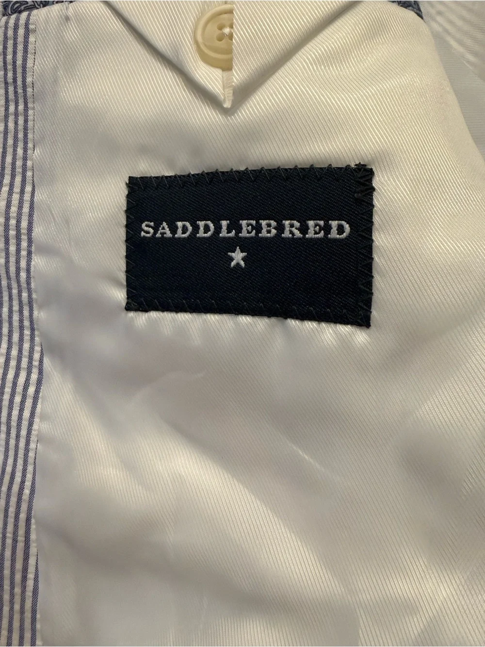 Saddlebred Men’s 48R Striped Seersucker Blazer - Light Blue & White